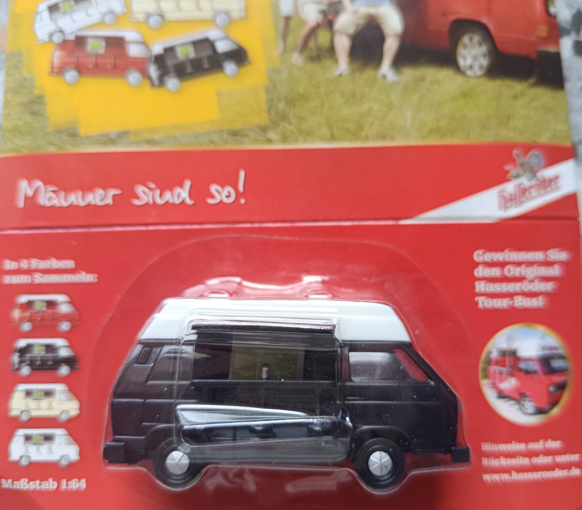 GRELL Hasseröder Tour-Bus Modell in Schwarz 1:64 VW T3 Verkaufsstand “Männer sind so! / Männer on Tour!”- OVP